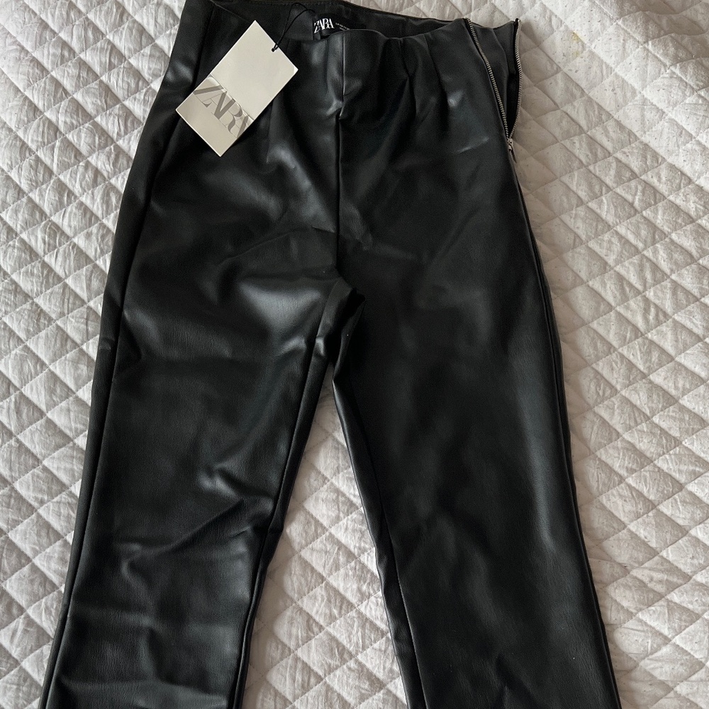 Long Black High Waist Leather Pants